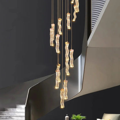 Modern Gold Long Crystal Hanging Light Fixture for Staircase  Seus Lighting
