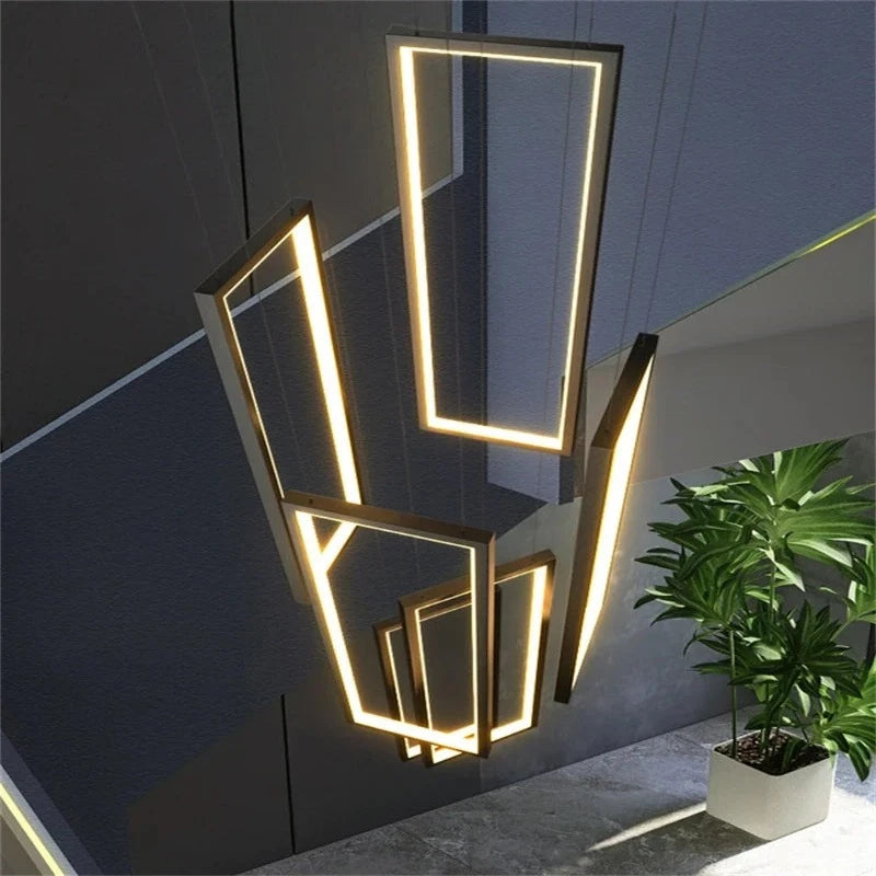 Modern Large Vertical Rectangle Chandelier For Staircae  Seus Lighting