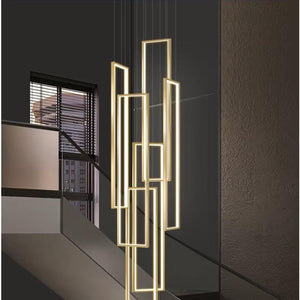 Modern Large Vertical Rectangle Chandelier For Staircase Seus Lighting