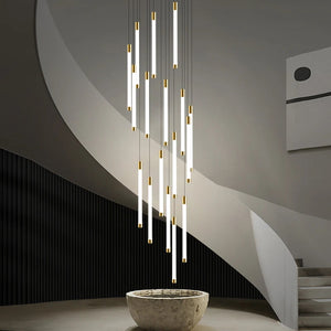 Modern Long Chandelier For Staircase Black/Gold/Silver Seus Lighting