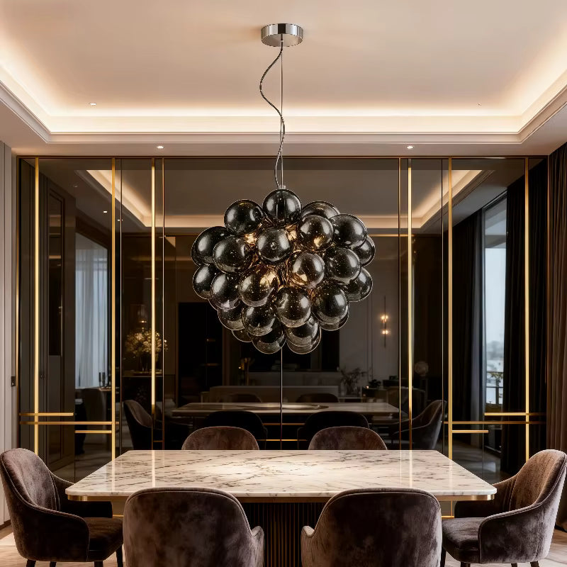 Pearl Black Glass Grape Chandelier - Pendant Light 23.62``(60cm) Seus Lighting