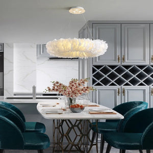 Round Feather Chandelier - White & Pink & Gray & Yellow Seus Lighting