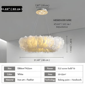 Round Feather Chandelier - White & Pink & Gray & Yellow Seus Lighting