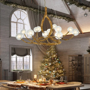 Rustic Farmhouse Branch Chandelier with Glass Orbs Seus Lighting
