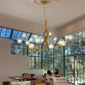 Rustic Farmhouse Branch Chandelier with Glass Orbs Seus Lighting