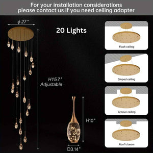 Setya Long Drop Crystal Chandelier Seus Lighting
