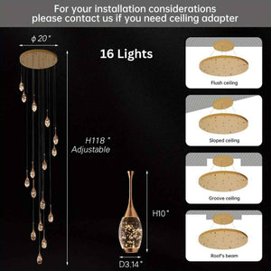 Setya Long Drop Crystal Chandelier Seus Lighting