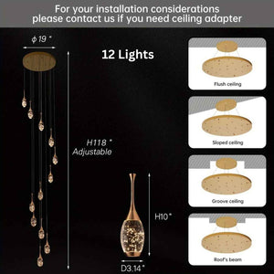 Setya Long Drop Crystal Chandelier Seus Lighting