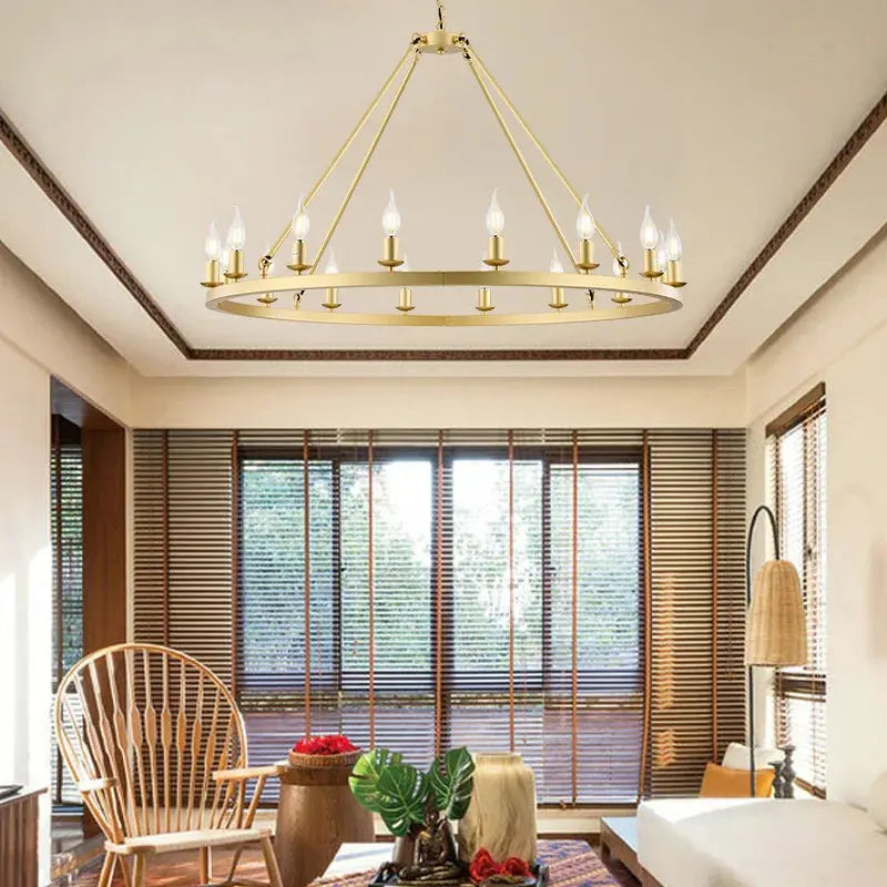 16-Light Round Wagon Wheel Chandelier Black/Gold/Silver Seus Lighting