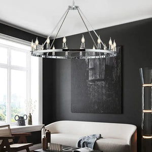 16-Light Round Wagon Wheel Chandelier Black/Gold/Silver Seus Lighting