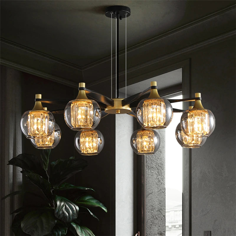 Tia Crystal Glass Globe Multi Light Chandelier Seus Lighting