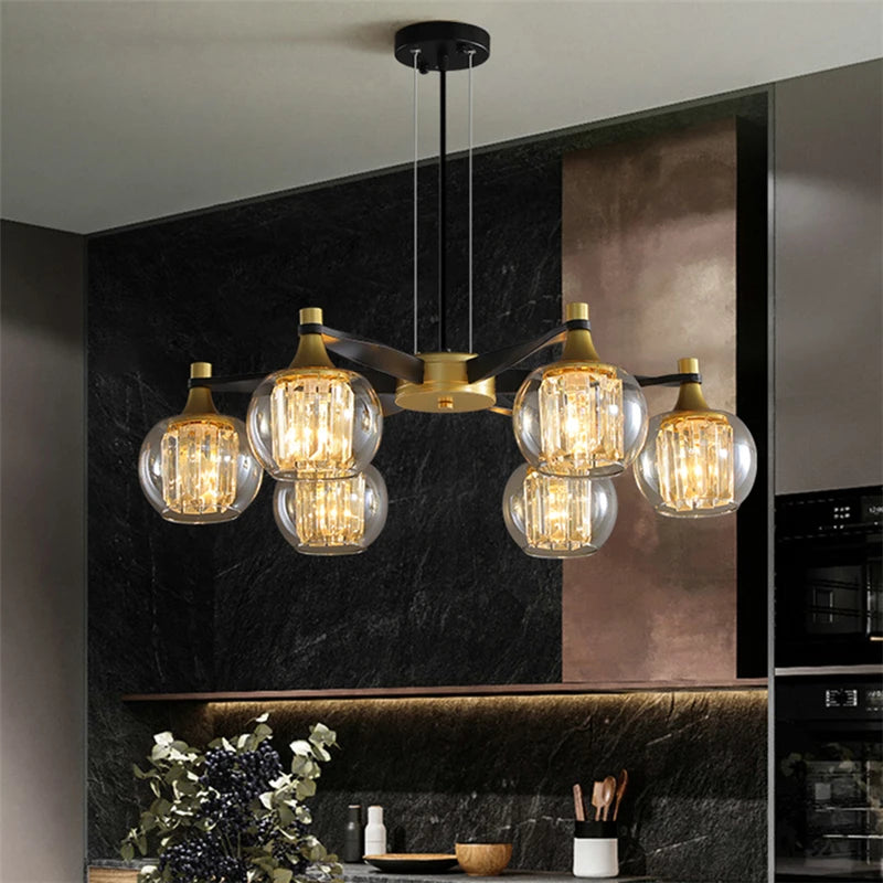 Tia Crystal Glass Globe Multi Light Chandelier Seus Lighting