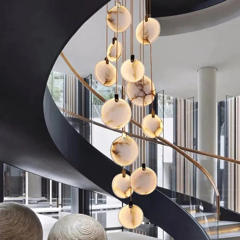 Tuya Marble Large Hanging Stairwell Lighting Chandelier Seus Lighting