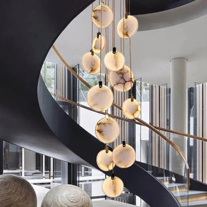 Tuya Marble Large Hanging Stairwell Lighting Chandelier Seus Lighting