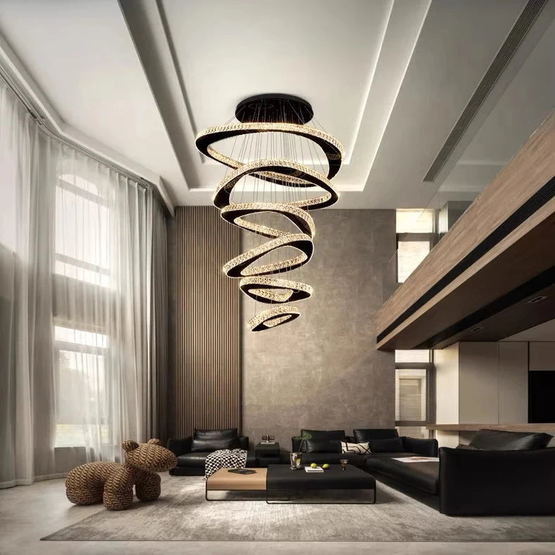 Twisted Ring Led Light Chandelier for High Ceiling Seus Lighting