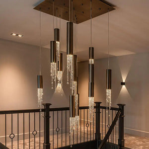 Ulas Modern Crystal Cascade LED Pendant Chandelier Seus Lighting