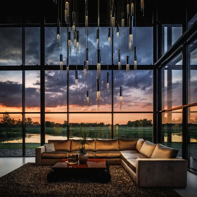 Ulas Modern Crystal Cascade LED Pendant Chandelier Seus Lighting