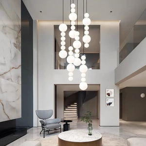 White Multi Globe Pendant Light for Staircase & High Ceiling Seus Lighting