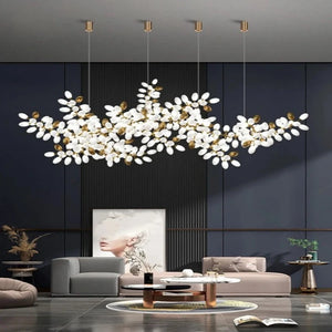 White and Gold Leaf Chandelier for Living Room Seus Lighting