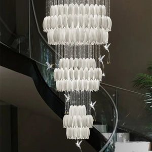 Yina White Ceramic Tulip Chandelier For Staircase Seus Lighting