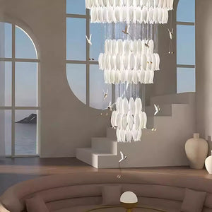 Yina White Ceramic Tulip Chandelier For Staircase Seus Lighting