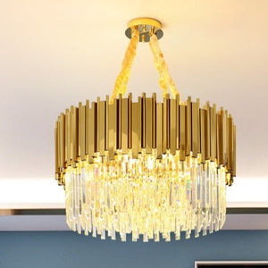 Zen Modern Round Black And Gold Crystal Chandelier Seus Lighting
