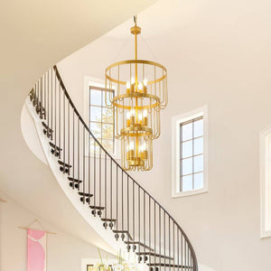 12-Light Farmhouse Staircase Chandelier Gold Seus Lighting