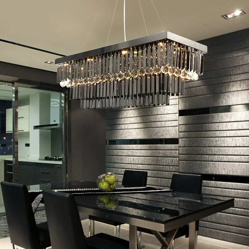 3 Tier Contemporary Rectangular Crystal Chandelier  Seus Lighting