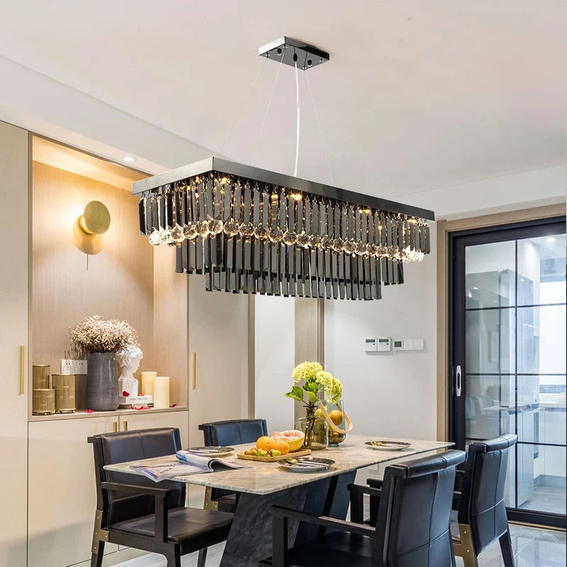 3 Tier Contemporary Rectangular Crystal Chandelier