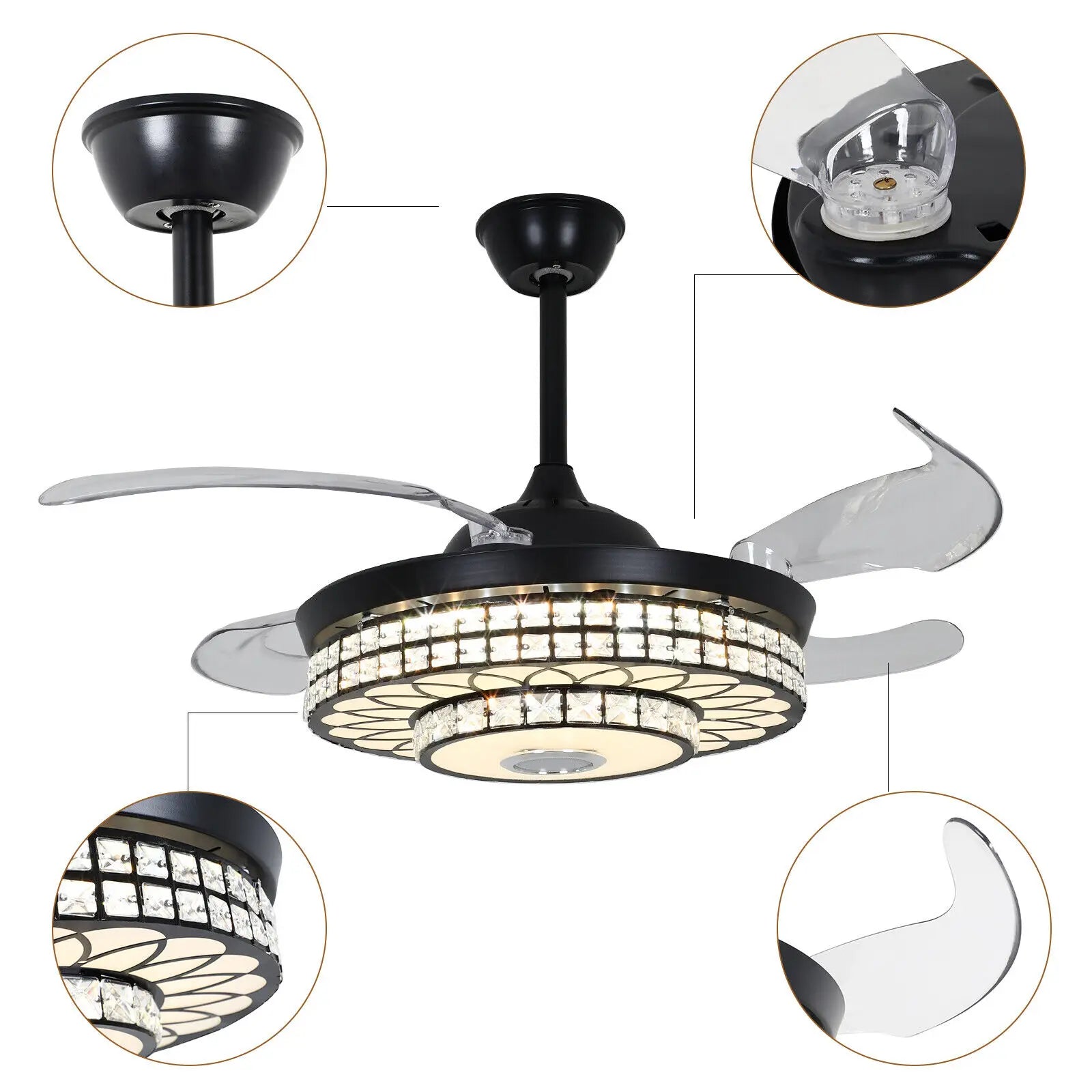 42" Ceiling Fan with Light and Bluetooth Speaker  Seus Lighting