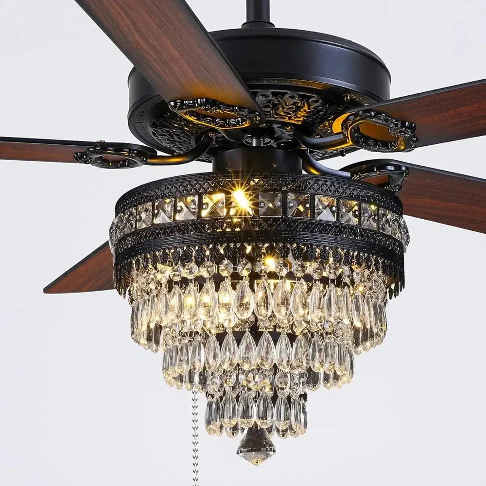 5-Blade Remote Control Crystal Ceiling Fan with Lights  Seus Lighting