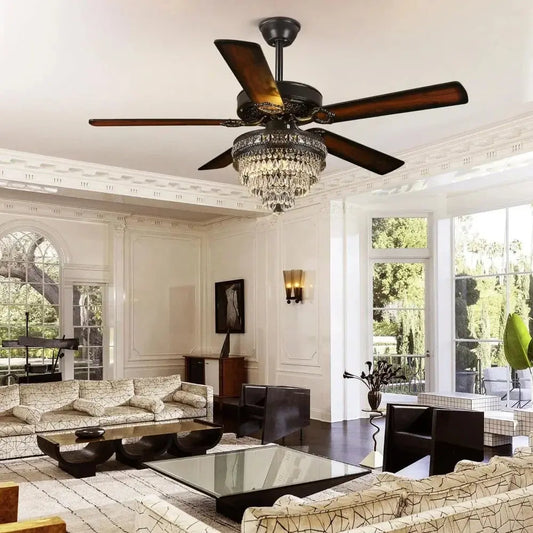 5-Blade Remote Control Crystal Ceiling Fan with Lights  Seus Lighting