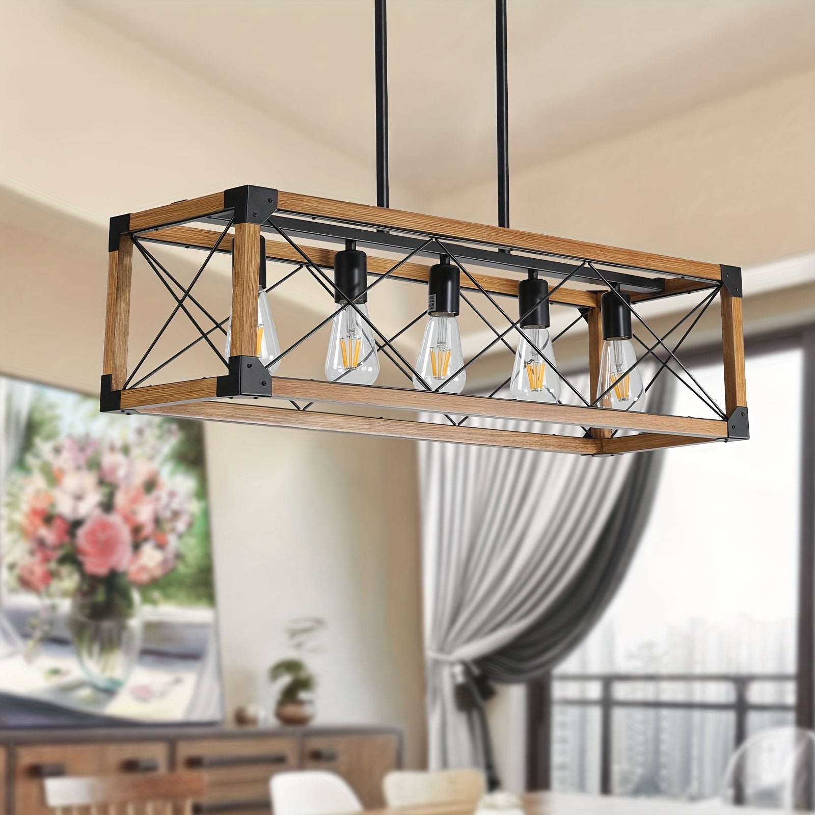 5-Light Farmhouse Rectangular Chandelier  Seus Lighting