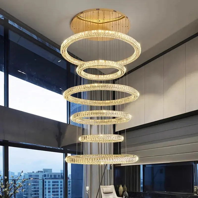 6 Crystal Ring Modern Stairway Lighting  Seus Lighting