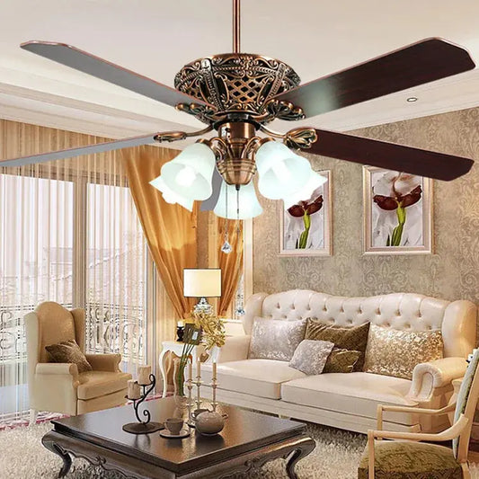 52/60 Inch 5 Blades Rustic Ceiling Fan With Lights  Seus Lighting