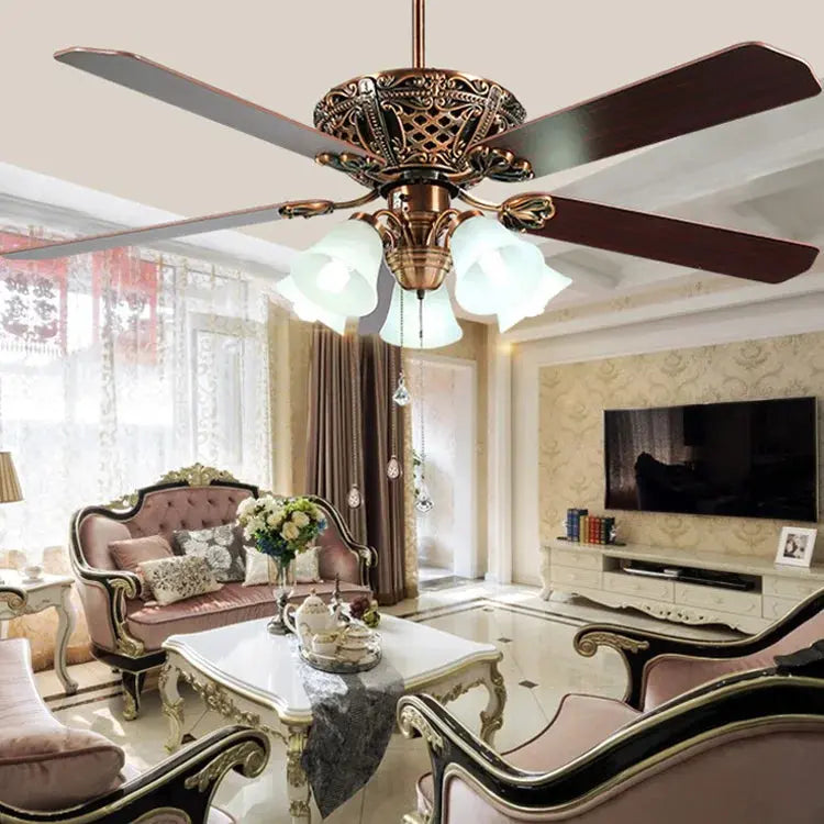 52/60 Inch 5 Blades Rustic Ceiling Fan With Lights  Seus Lighting