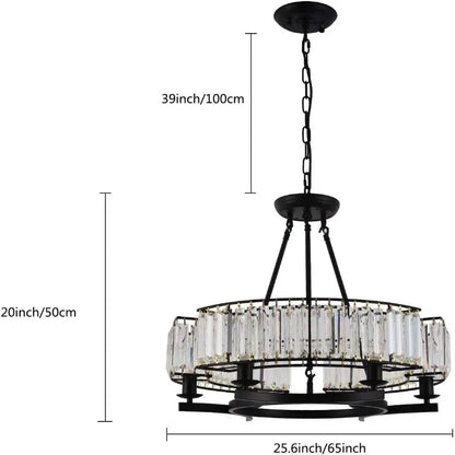 Alis 6 Lights Round Black Frame Crystal Pendant Chandelier  Seus Lighting