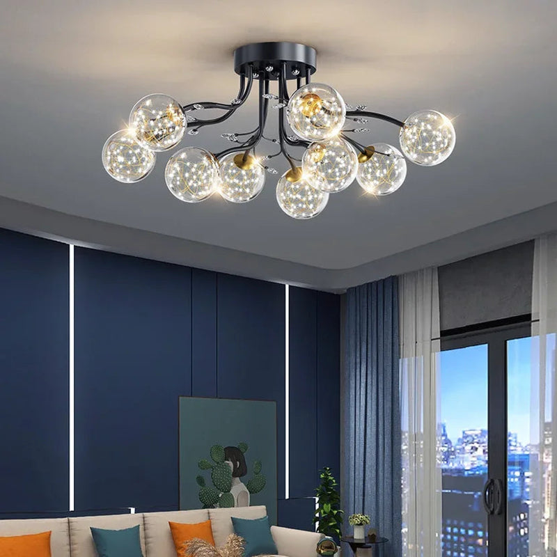 Anya Modern Bubble Glass Flush Mount — bubble sputnik chandelier in flush-mount profile