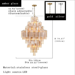 Arcdeco Large Glass Chandelier  Seus Lighting