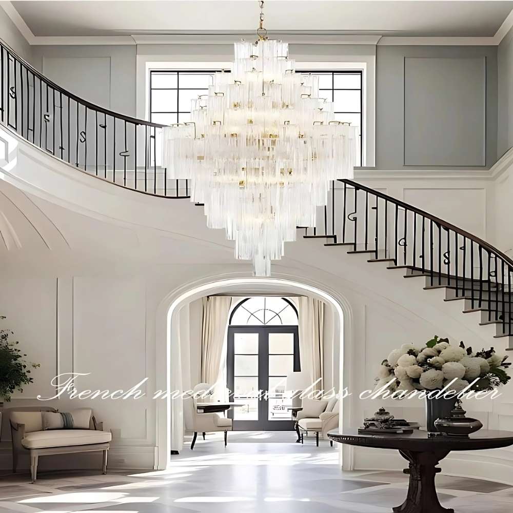Arcdeco Large Glass Chandelier  Seus Lighting