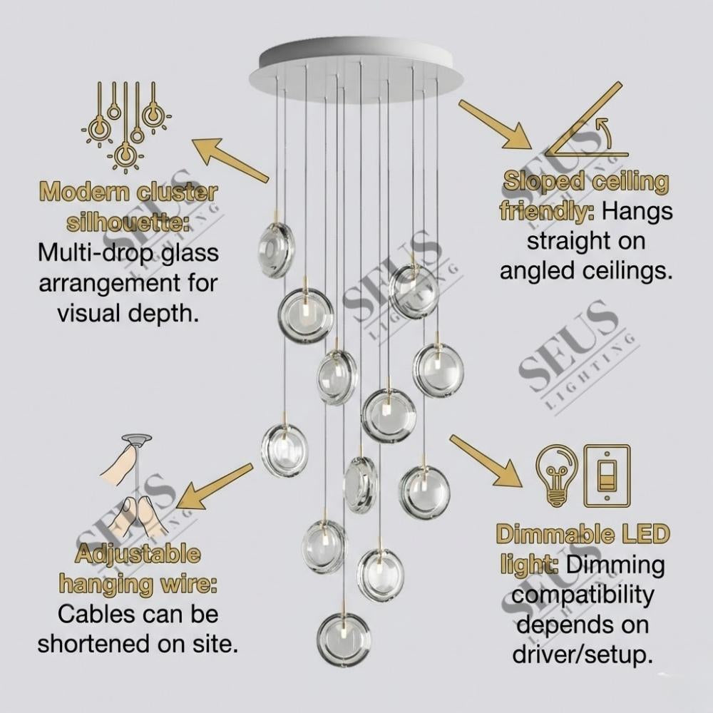 Arcli Contemporary Glass Cluster Chandelier  Seus Lighting