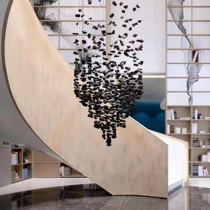 Art Stone Crystal Chandelier for Entryway with High Ceiling