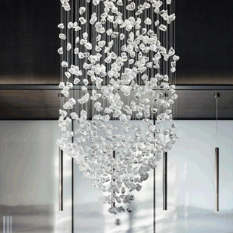 Art Stone Crystal Chandelier For Entryway with High Ceiling  Seus Lighting