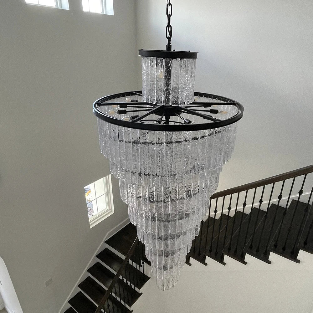 Assena Large Black High Ceiling Entryway Chandelier - Side View