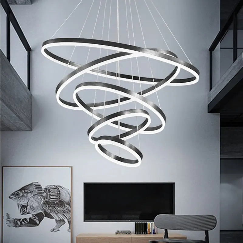 Aysan Modern Ring Chandelier — multi-ring contemporary design with color-changing LED
