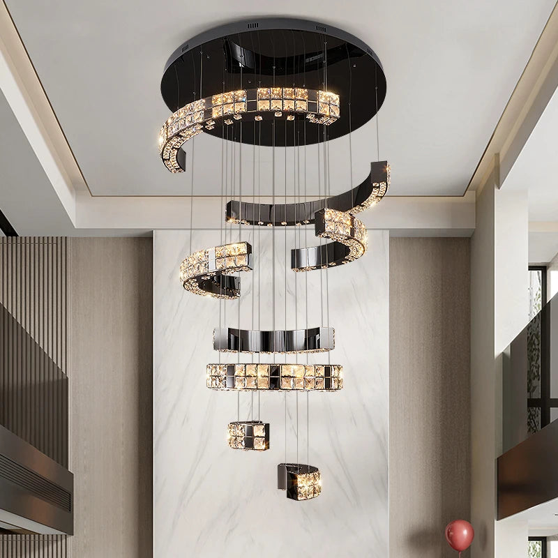 Aysha Black Crystal High Ceiling Entryway Light Fixture