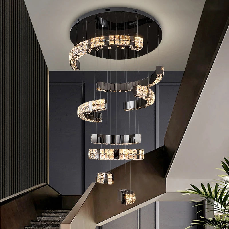 Aysha Black Crystal High Ceiling Entryway Light Fixture - Detail