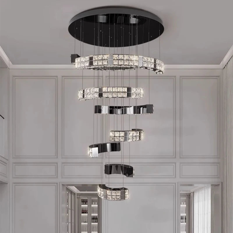 Aysha Black Crystal High Ceiling Entryway Light Fixture  Seus Lighting