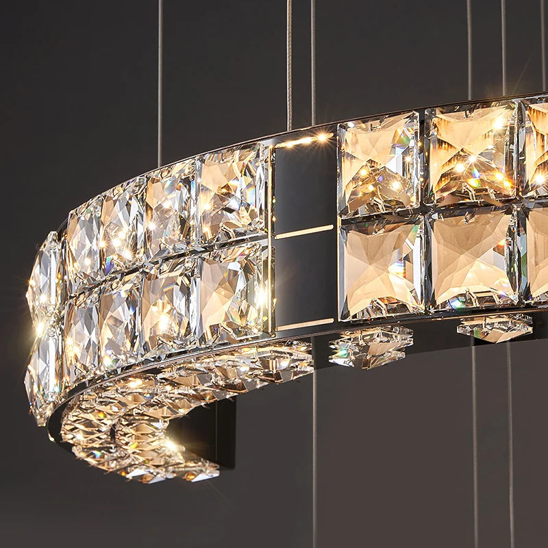 Aysha Black Crystal High Ceiling Entryway Light Fixture  Seus Lighting