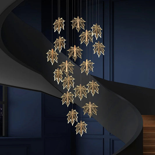 Bely Nordic Gold Long Stairwell Chandelier - Ceiling Light  Seus Lighting